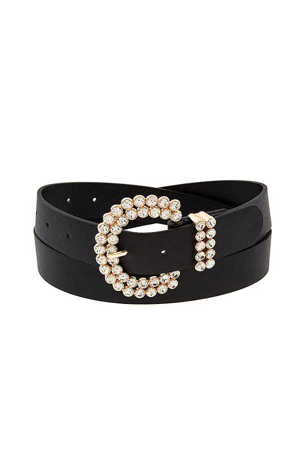 Gem Pave Buckle Accent Faux Leather Belt