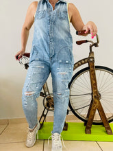 Load image into Gallery viewer, Denim Jumpsuit With Distressing