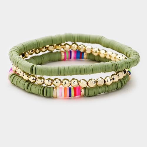 Disc Bead Gold Ball Layered Stretch Bracelet 3PCS