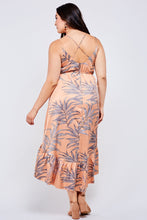 Load image into Gallery viewer, Tropical leaf print copper midi dress