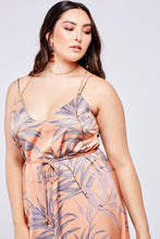 Load image into Gallery viewer, Tropical leaf print copper midi dress