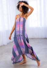 Load image into Gallery viewer, Sheer Tie Dye Stripe Scarf Maxi Dress Cover Up-Purple