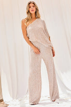 Load image into Gallery viewer, One Shoulder Elastic Waist Sequin Jumpsuit