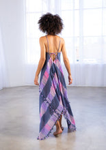 Load image into Gallery viewer, Sheer Tie Dye Stripe Scarf Maxi Dress Cover Up-Purple