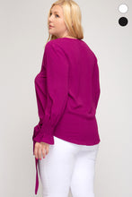 Load image into Gallery viewer, Smocked long sleeve surplice woven top