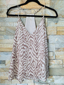 Iridescent Toyger Lurex Chiffon Cami Top-Taupe/Gold